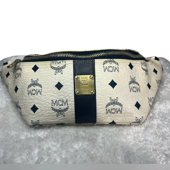 ❌❌SOLD❌❌AUTH MCM Bum Bag Waist Pouch blue and off white - Picture 4 of 12